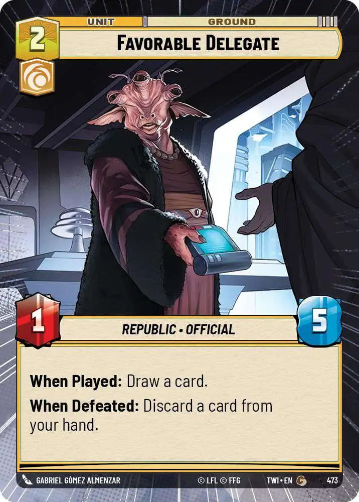 Star Wars Unlimited Trading Card Game Twilight of the Republic Single Card Common Favorable Delegate 473 Hyperspace - ToyWiz Star Wars Unlimited Trading Card Game Twilight of the Republic Single Card Common Favorable Delegate 473 Hyperspace - ToyWiz