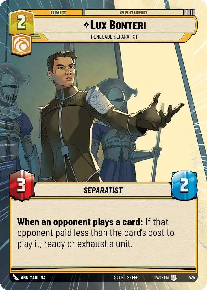 Star Wars: Unlimited Trading Card Game Twilight of the Republic Uncommon Lux Bonteri - Renegade Separatist #475 [Hyperspace]