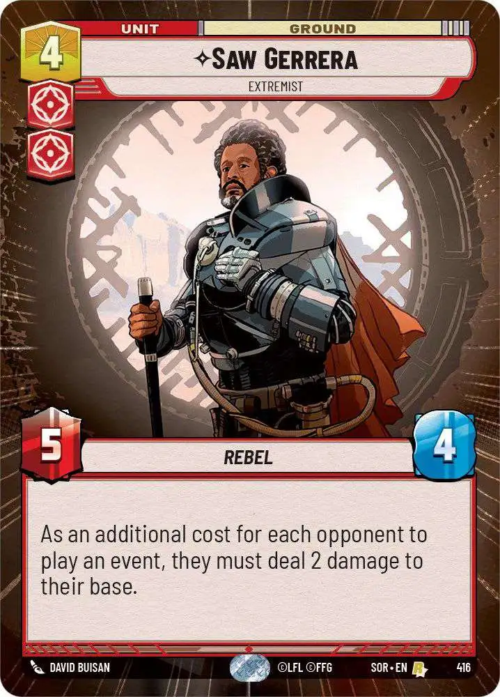 star wars destiny rare cards Star Wars Unlimited Trading Card Game Spark of Rebellion Single Card Rare  Saw Gerrera - Extremist 416 Hyperspace