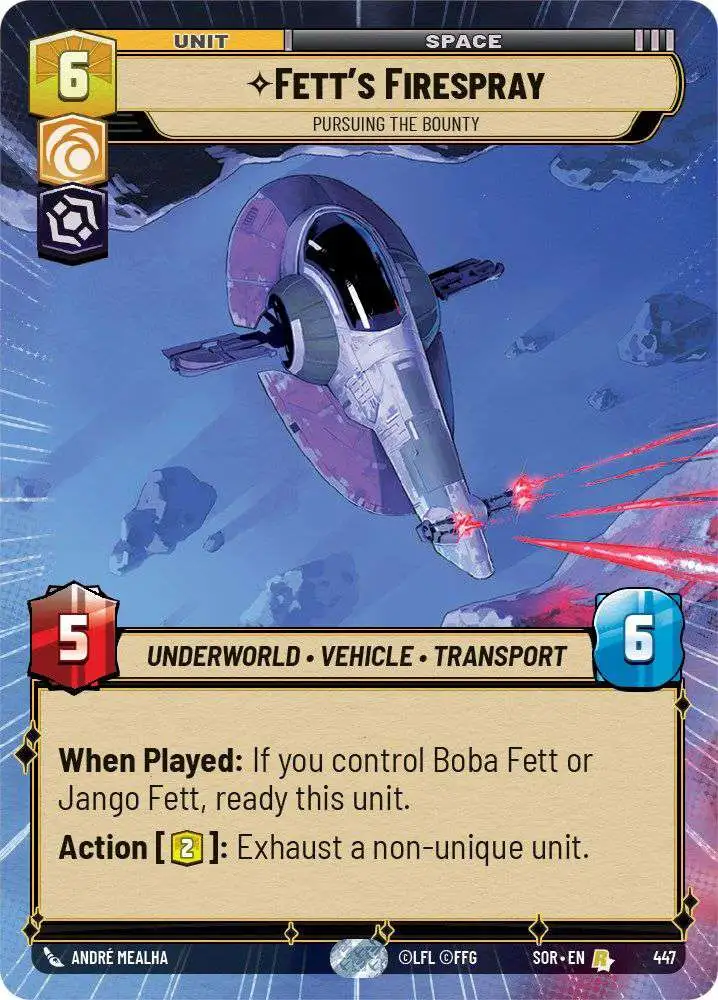 Star Wars: Unlimited Trading Card Game Spark of Rebellion Rare Fett's Firespray - Pursuing the Bounty #447 [Hyperspace]