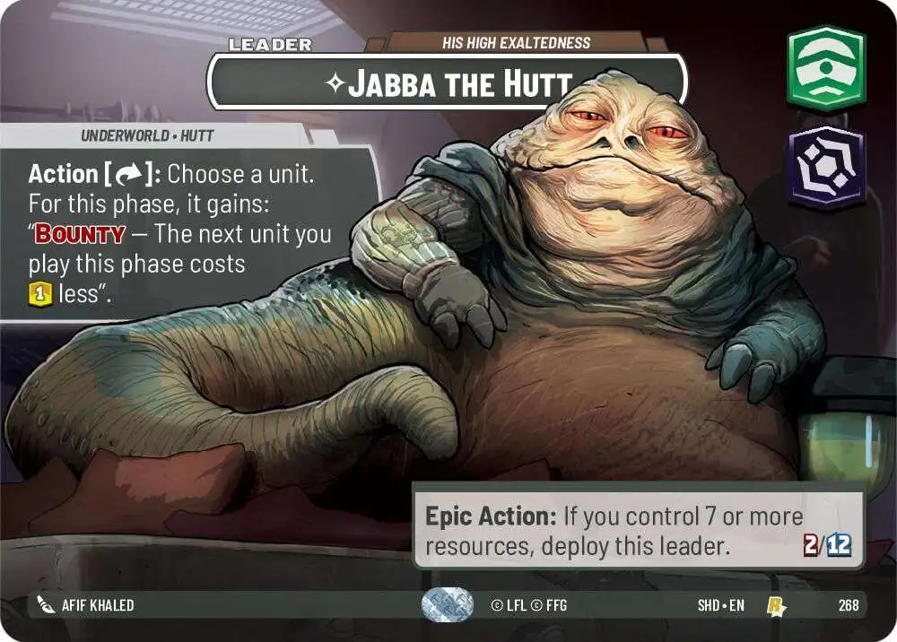 Star Wars Unlimited Trading Card Game Shadows of the Galaxy Single Card Rare Jabba the Hutt - His High Exaltedness 268 Showcase FOIL - ToyWiz Star Wars Unlimited Trading Card Game Shadows of the Galaxy Single Card Rare Jabba the Hutt - His High Exaltedness 268 Showcase FOIL - ToyWiz