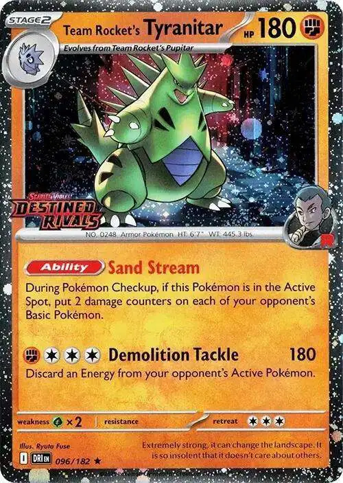 Pokemon Trading Card Game Destined Rivals Rare Team Rocket's Tyranitar #96 [Prerelease]