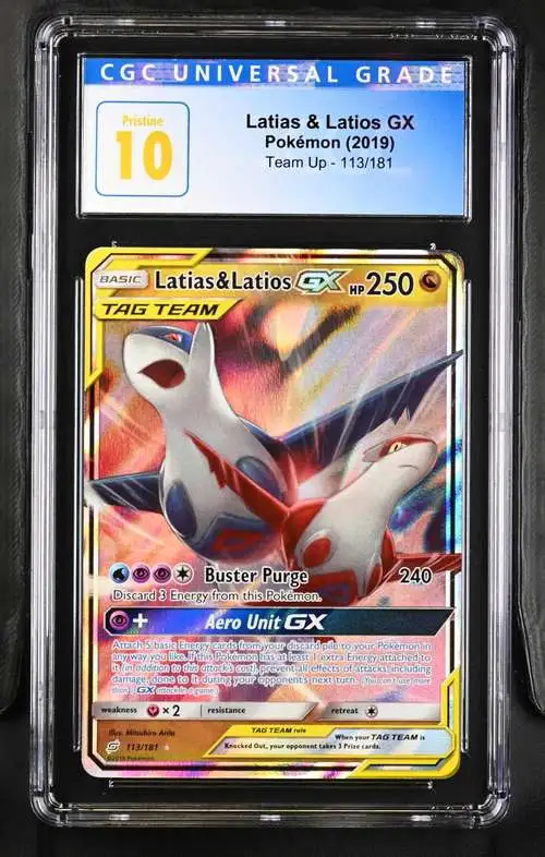 Nintendo Pokemon Trading Card Game Team Up Ultra Rare Latias & Latios GX #113 [Blue Label] [CGC 10]