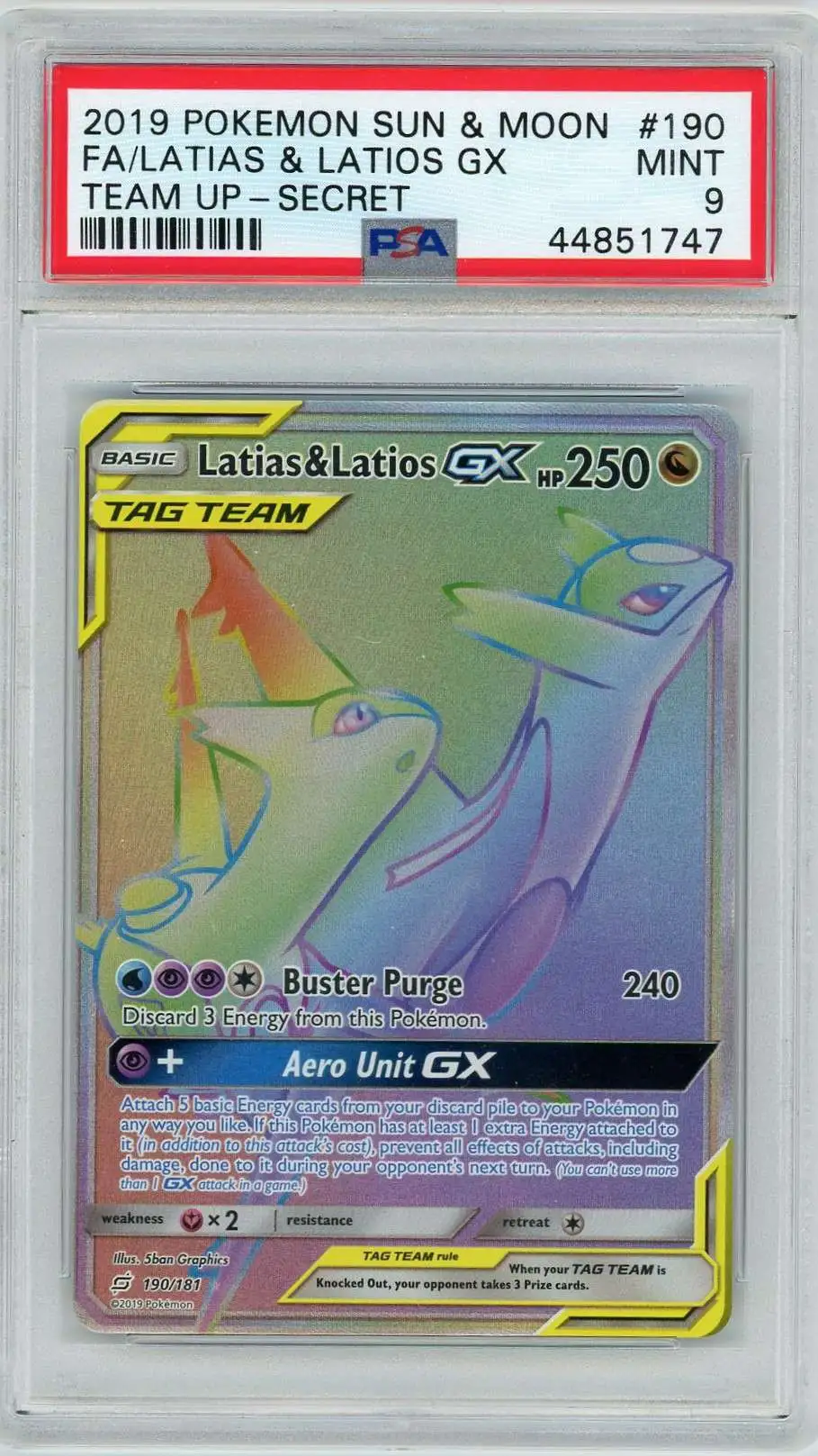 Pokemon Team-Up Secret Rare Latias & Latios GX #190 [PSA 9]