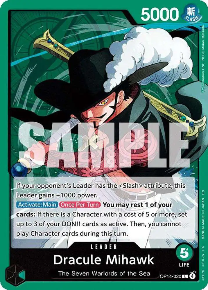 One Piece Trading Card Game The Azure Sea's Seven Leader Dracule Mihawk OP14-020