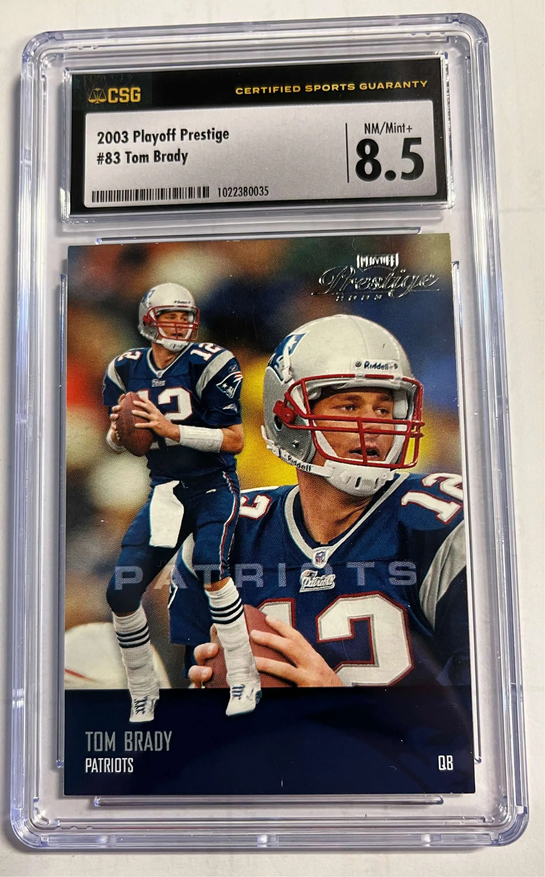 NFL 2003 Playoff Prestige Tom Brady Trading Card #83 [CSG 8.5]