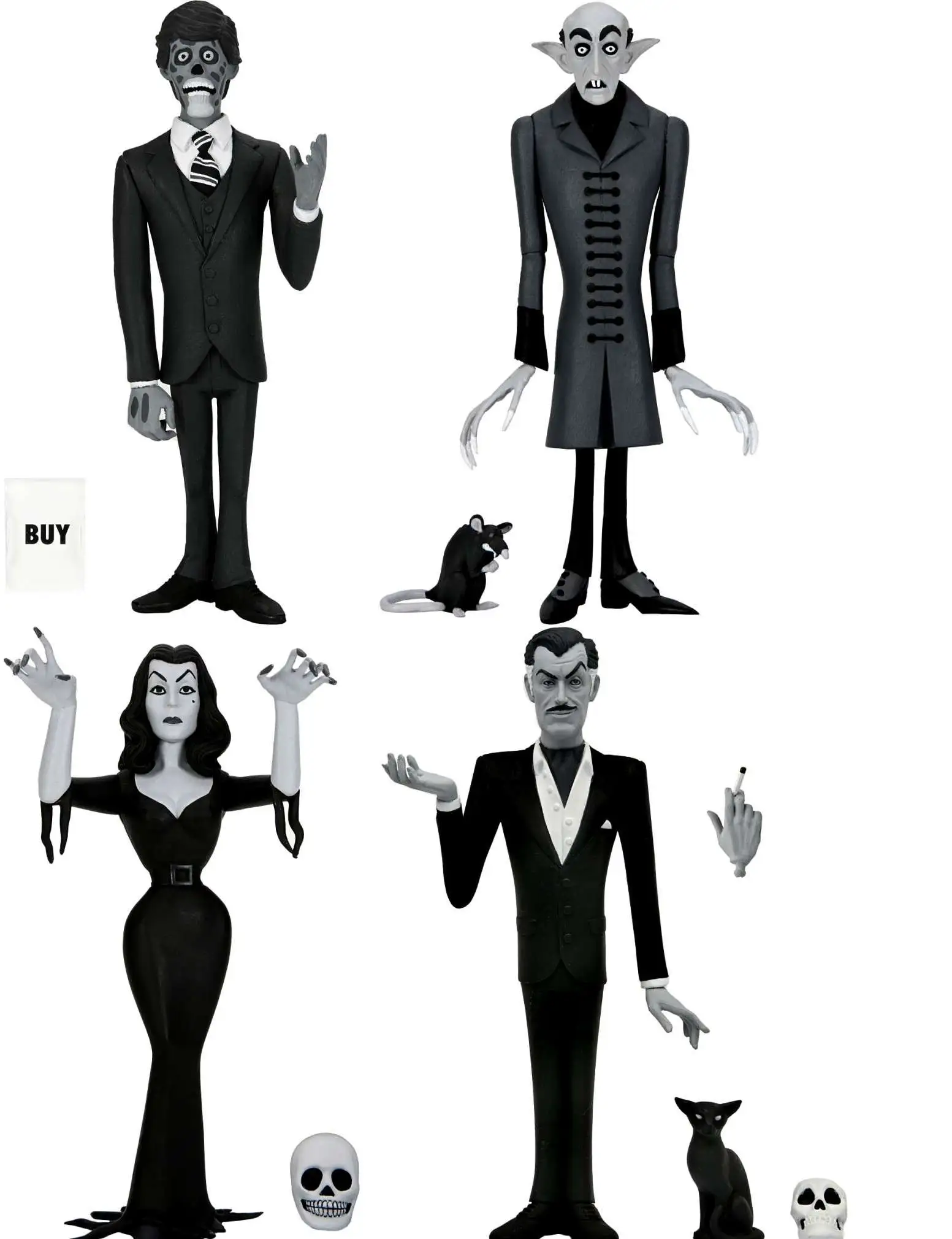 NECA Toony Terrors SILVER SCREEN Edition Male Alien, Nosferatu, Vampira & Vincent Price Set of 4 Action Figures
