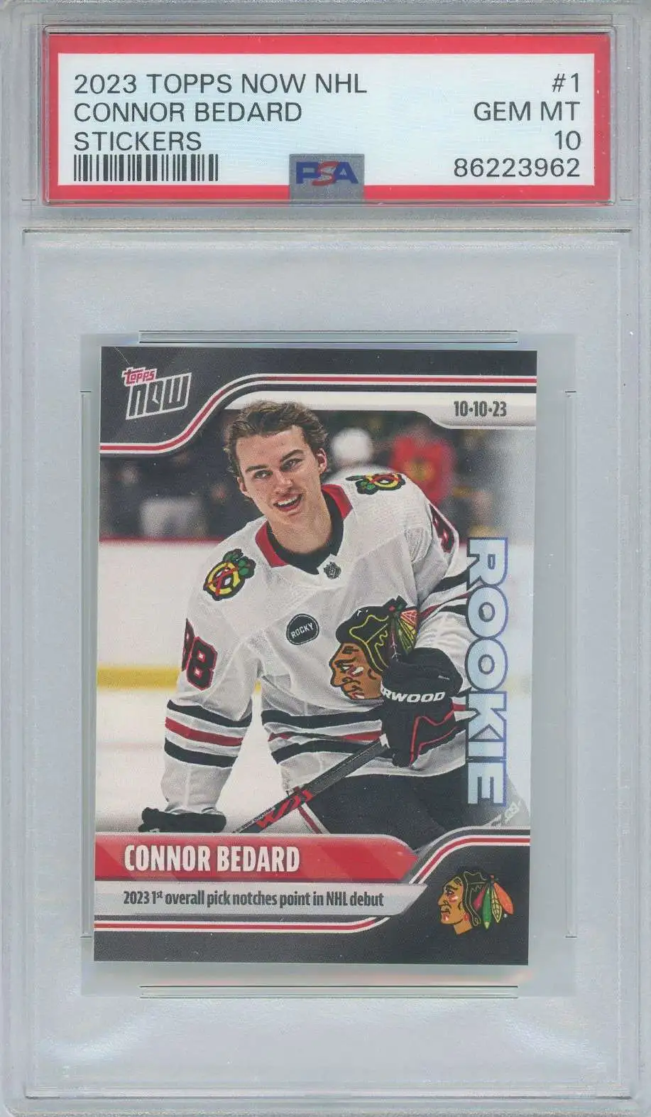 NHL Chicago Blackhawks 2023-24 NOW Hockey Connor Bedard Single Sticker Card #1 [Rookie] [PSA 10]