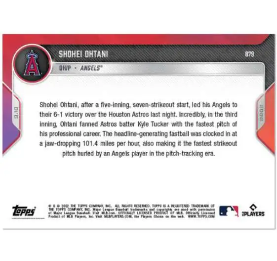 MLB Los Angeles Angels 2022 NOW Baseball Shohei Ohtani Exclusive #879 [Lights Up Radar Gun with Fastest Pitch of Career - 101.4 MPH]