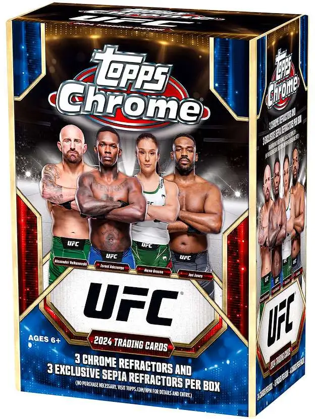 UFC Ultimate Fighting Championship 2024 Chrome Trading Card BLASTER Box [6 Packs, 3 Chrome Refractors & 3 Sepia Refractors]