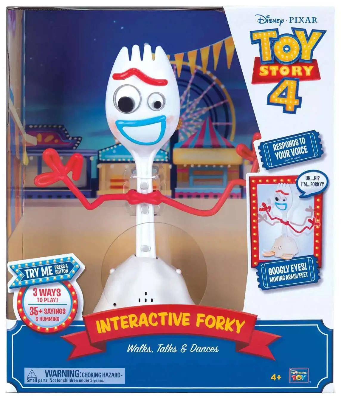 Thinkway Toys Toy Story 4 Forky Figure Wacky Action Walk And Tap 7” Disney New 