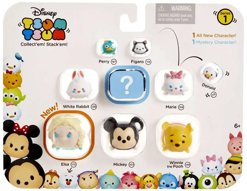 Disney Tsum Tsum Series 1 Perry, Figaro, Donald, White Rabbit, Marie, Elsa,  Mickey Pooh 1 Minifigure 9-Pack Jakks Pacific - ToyWiz