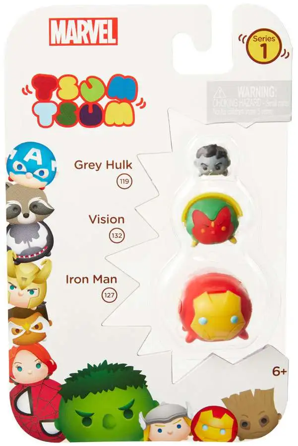 Marvel Tsum Tsum Grey Hulk, Vision & Iron Man 1-Inch Minifigure 3-Pack #119, 132 & 127