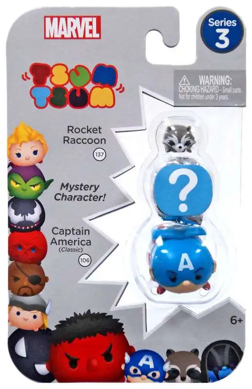 Marvel Tsum Tsum Series 3 Rocket Raccoon & Captain America 1-Inch Minifigure 3-Pack #137 & 106