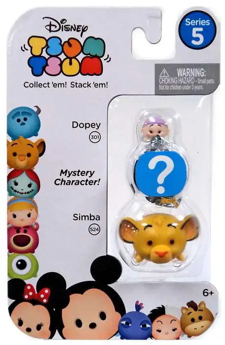 Disney Tsum Tsum Series 5 Dopey & Simba 1-Inch Minifigure 3-Pack #301 & 524