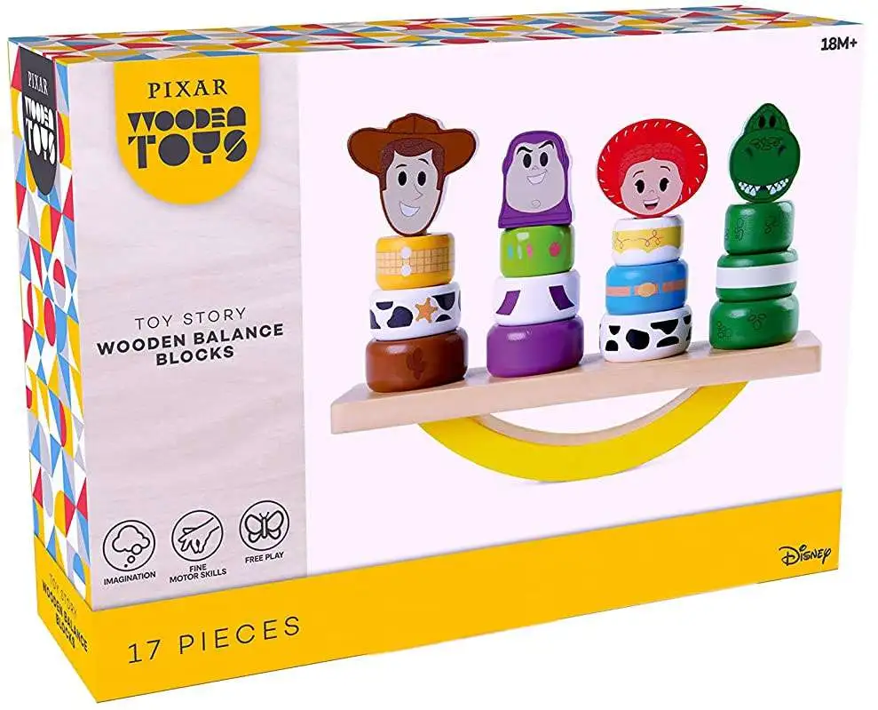 and Rex by Just Play 17-Piece Set Features Woody Jessie Disney Wooden Toys Toy Story Balance Blocks Buzz Lightyear Exclusive 
