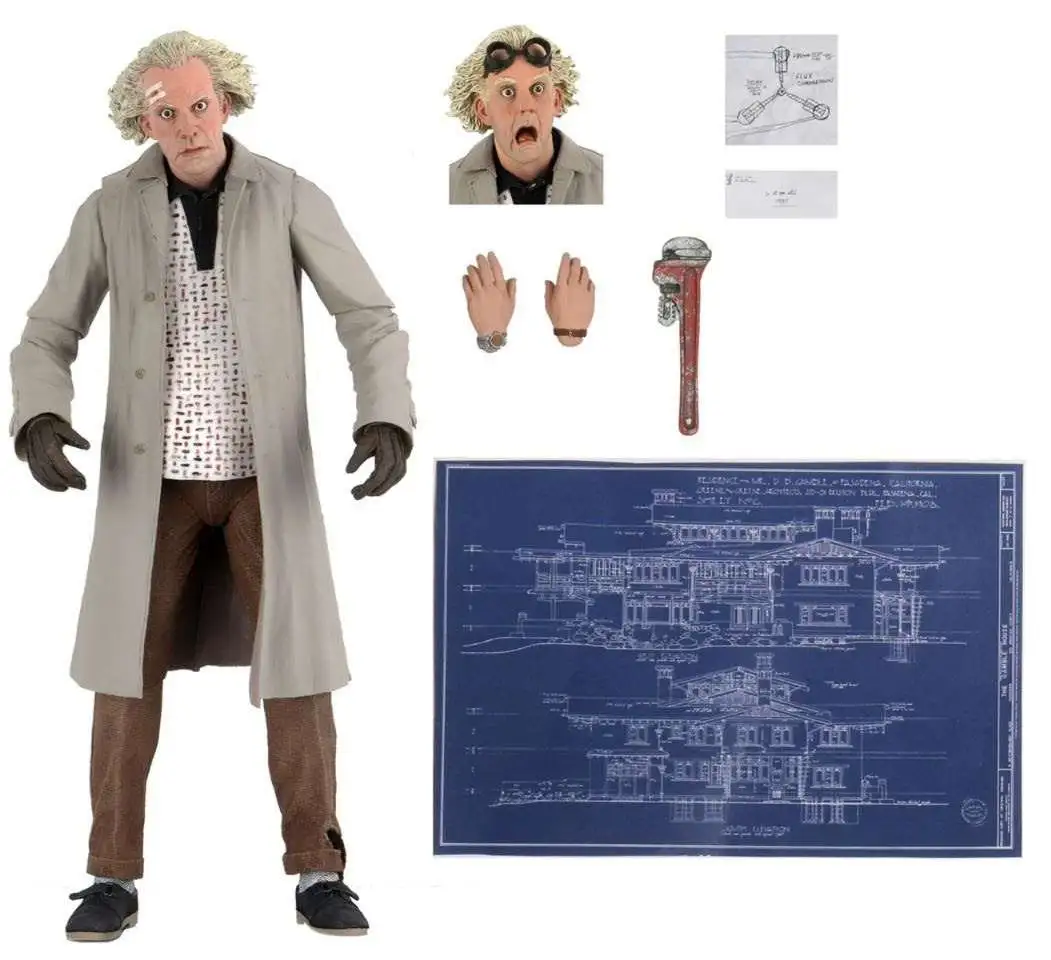 NECA Back to the Future Doc Emmett Brown Action Figure [Ultimate Version, Wrench, Flux Capacitor Drawing & Blueprint!]