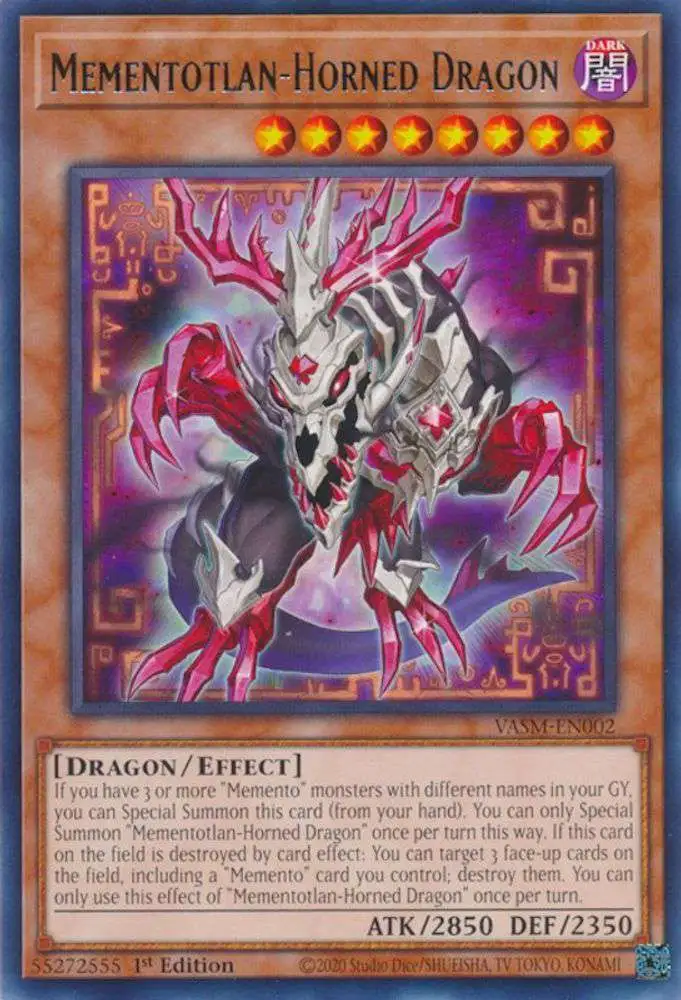 YuGiOh Trading Card Game Valiant Smashers Rare Mementotlan-Horned Dragon VASM-EN002