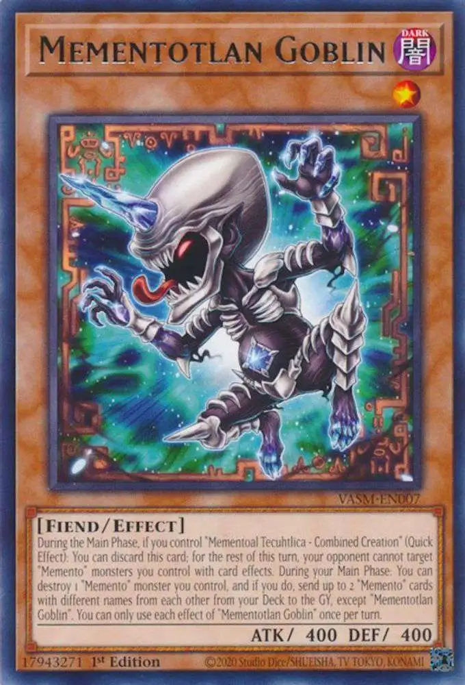 YuGiOh Trading Card Game Valiant Smashers Rare Mementotlan Goblin VASM-EN007