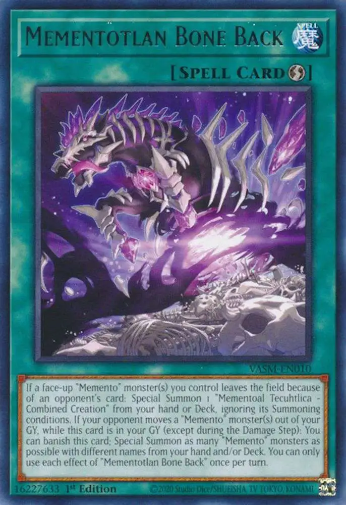 YuGiOh Trading Card Game Valiant Smashers Rare Mementotlan Bone Back VASM-EN010