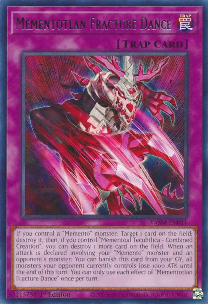 YuGiOh Trading Card Game Valiant Smashers Rare Mementotlan Fracture Dance VASM-EN011