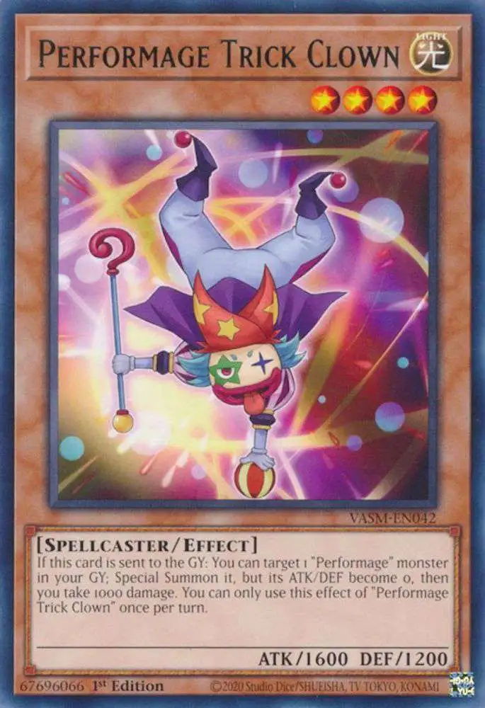YuGiOh Trading Card Game Valiant Smashers Rare Performage Trick Clown VASM-EN042