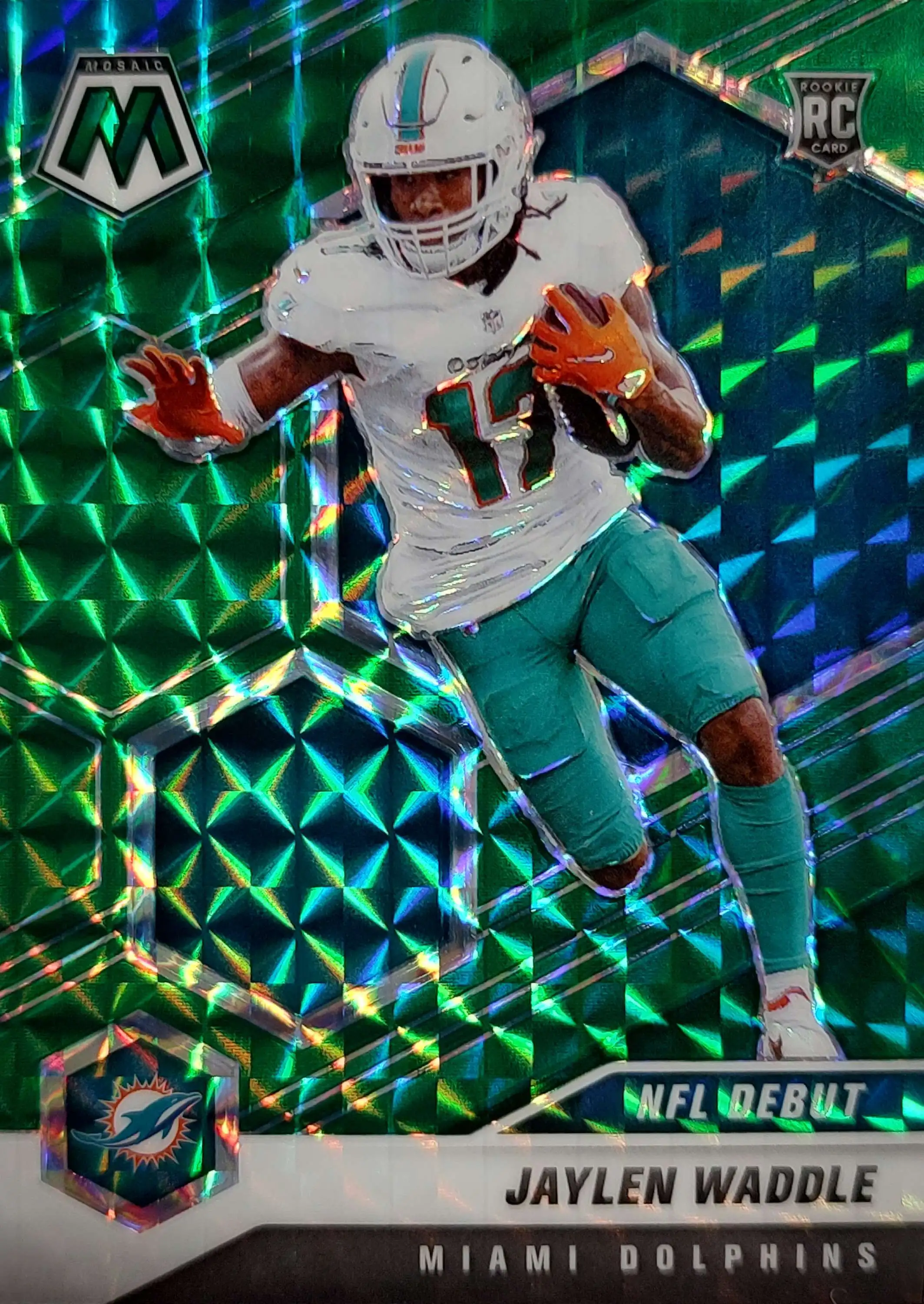 Jaylen Waddle 2021 Panini Mosaic NFL Debut Blue Prizm Rookie Card