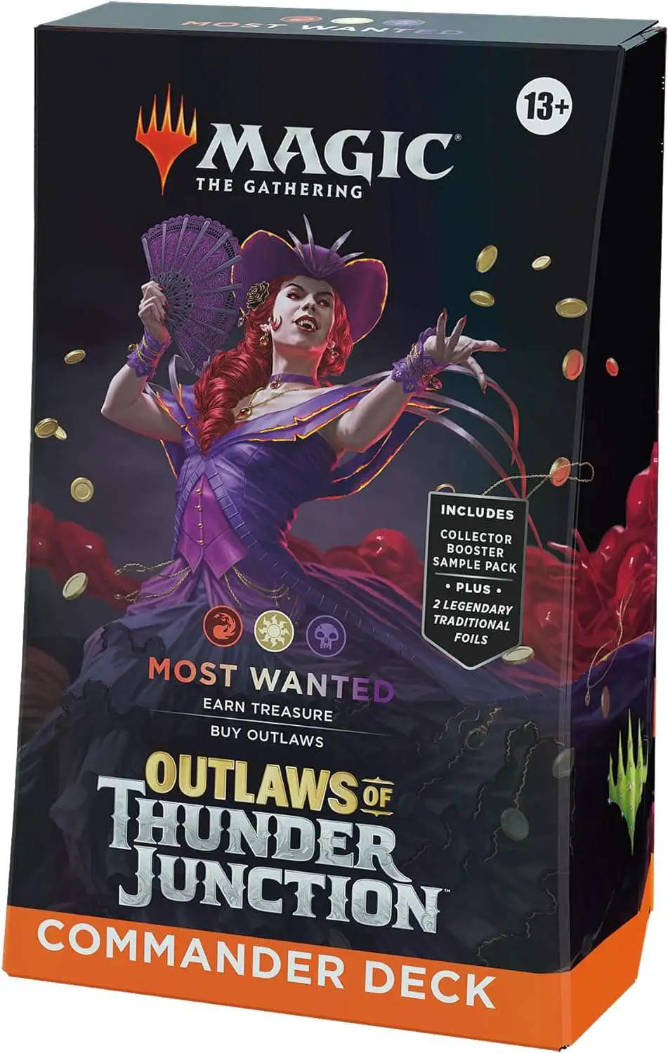 MtG Outlaws of Thunder Junction Most Wanted Commander Deck [100-Card Deck, 2-Card Collector Booster Sample Pack + Accessories]