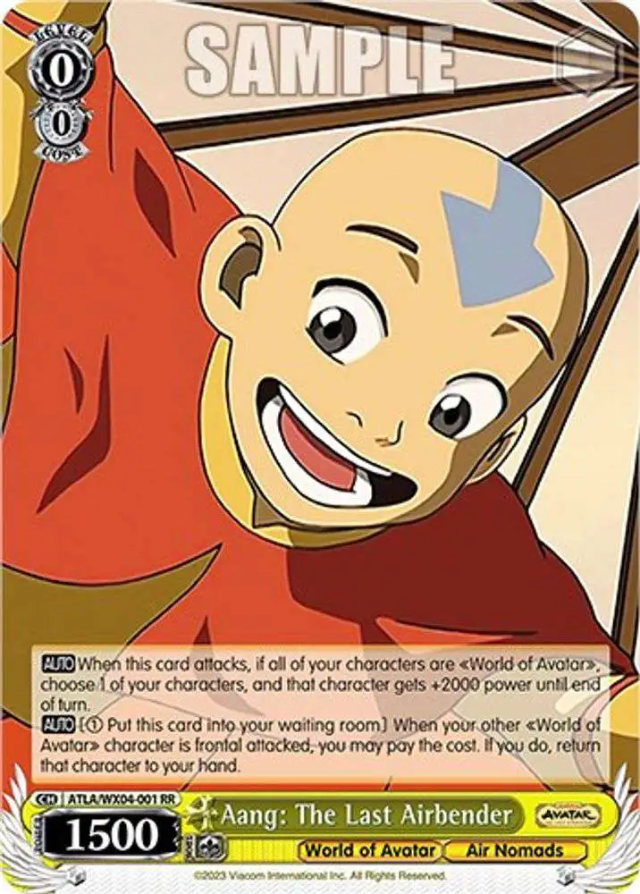 Weiss Schwarz Trading Card Game Avatar: The Last Airbender Double Rare RR Aang: The Last Airbender ATLA/WX04-001