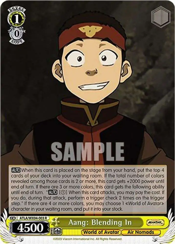 Weiss Schwarz Trading Card Game Avatar: The Last Airbender Rare Aang: Blending In ATLA/WX04-003