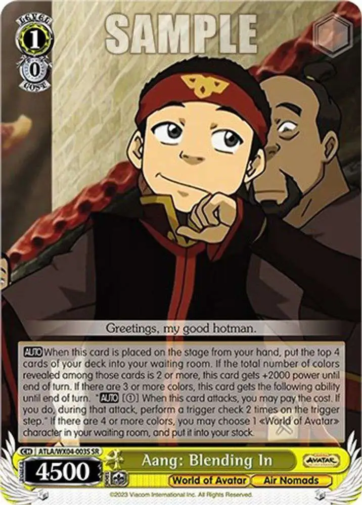 Weiss Schwarz Trading Card Game Avatar: The Last Airbender Super Rare Aang: Blending In ATLA/WX04-003S