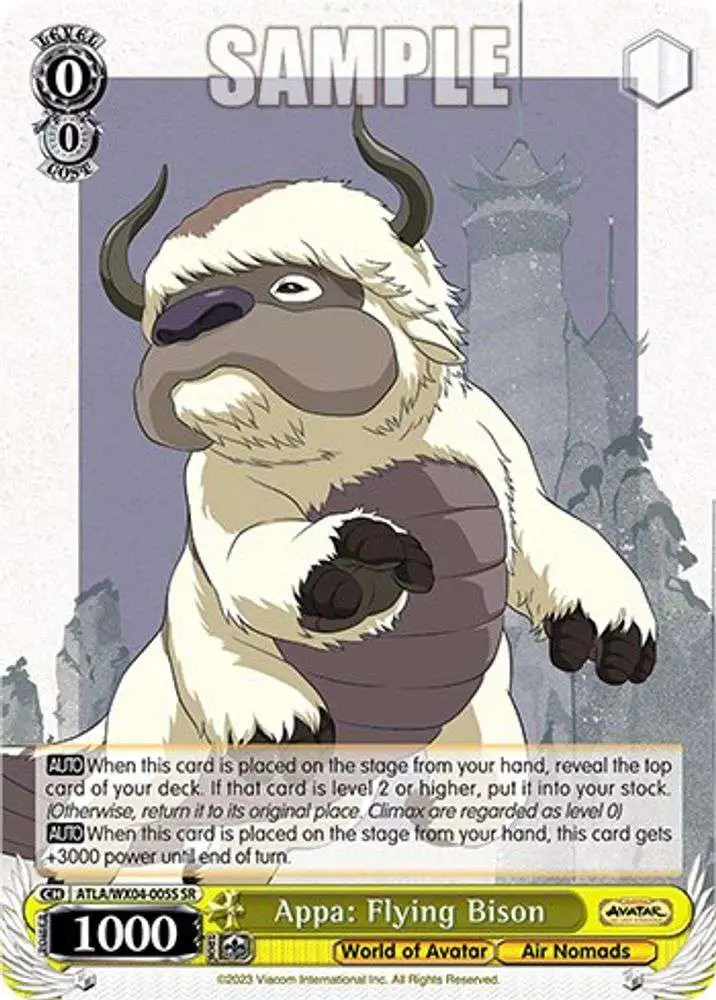 Weiss Schwarz Trading Card Game Avatar: The Last Airbender Super Rare Appa: Flying Bison ATLA/WX04-005S