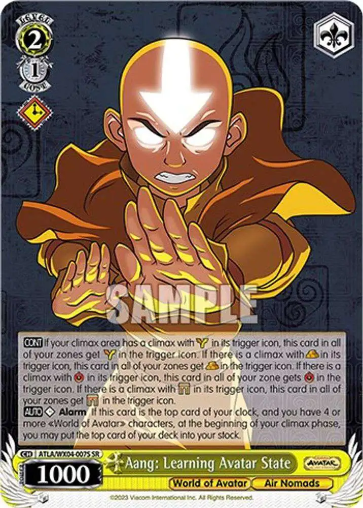 Weiss Schwarz Trading Card Game Avatar: The Last Airbender Super Rare Aang: Learning Avatar State ATLA/WX04-007S