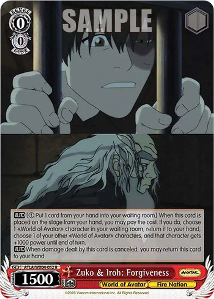 Weiss Schwarz Trading Card Game Avatar: The Last Airbender Rare Zuko & Iroh: Forgiveness ATLA/WX04-052