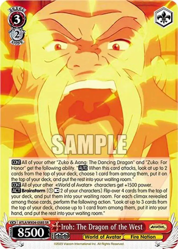 Weiss Schwarz Trading Card Game Avatar: The Last Airbender Super Rare Iroh: The Dragon of the West ATLA/WX04-058S