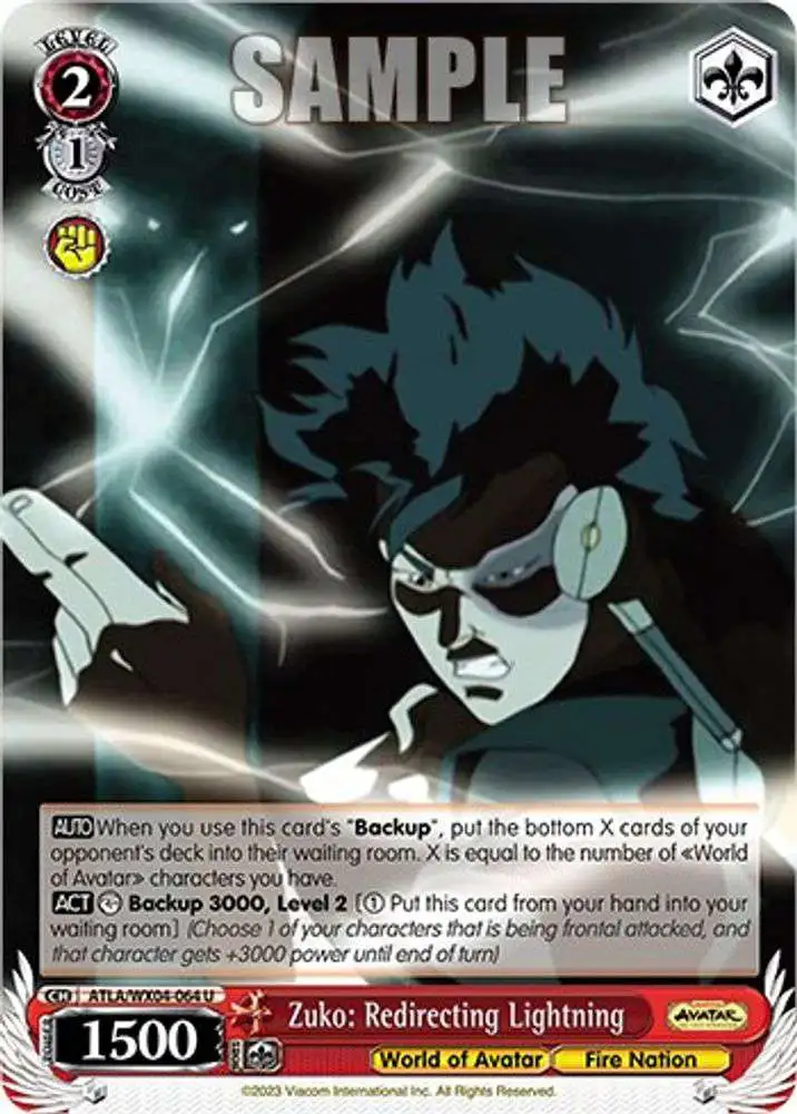Weiss Schwarz Trading Card Game Avatar: The Last Airbender Uncommon Zuko: Redirecting Lightning ATLA/WX04-064