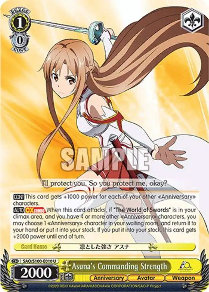 Weiss Schwarz Trading Card Game Sword Art Online Animation 10th Anniversary Uncommon Asuna's Commanding Strength SAO/S100-E010