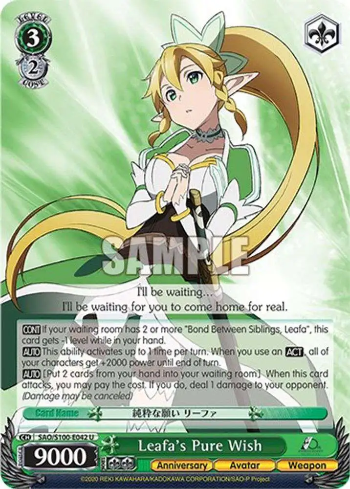 Weiss Schwarz Trading Card Game Sword Art Online Animation 10th Anniversary Uncommon Leafa's Pure Wish SAO/S100-E042