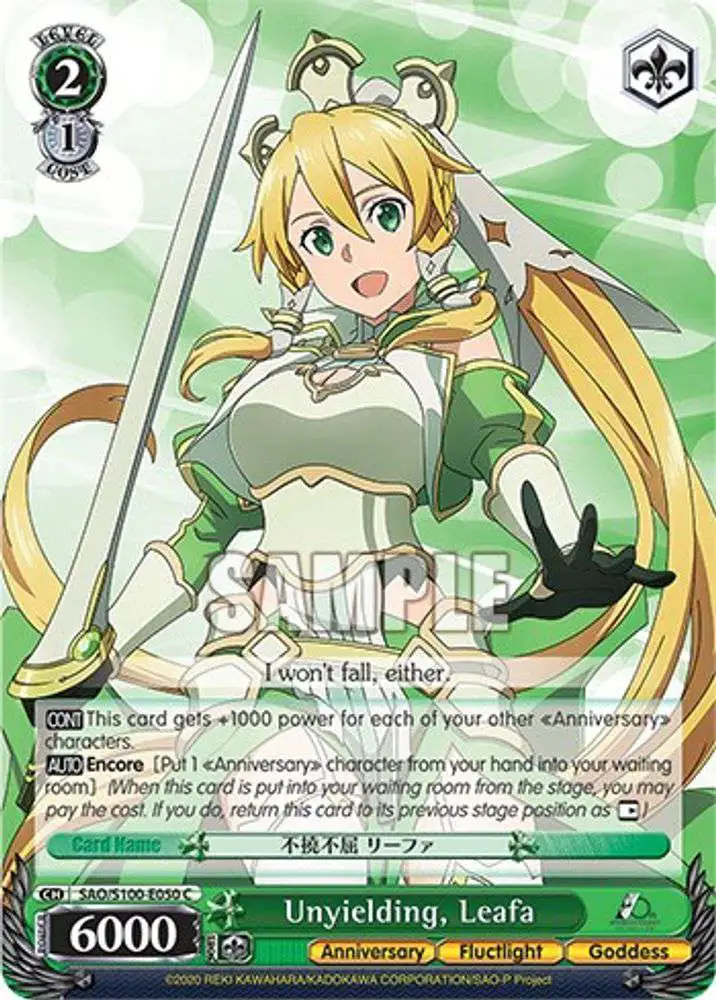 Weiss Schwarz Trading Card Game Sword Art Online Animation 10th Anniversary Common Unyielding, Leafa SAO/S100-E050