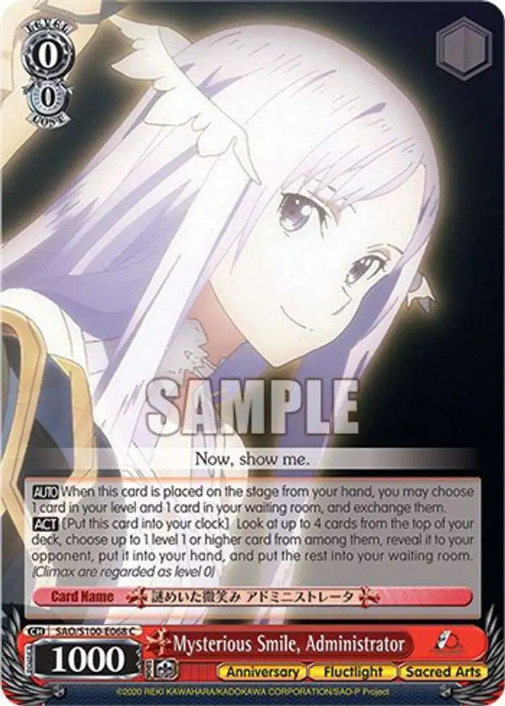 Weiss Schwarz Trading Card Game Sword Art Online Animation 10th Anniversary Common Mysterious Smile, Administrator SAO/S100-E068