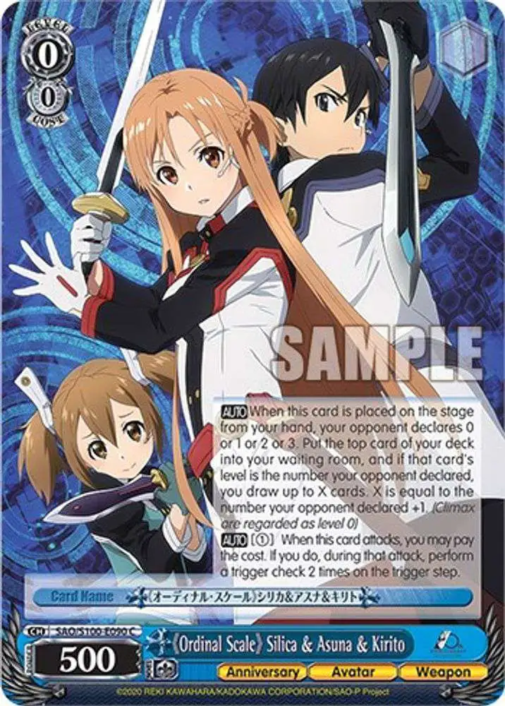 Weiss Schwarz Trading Card Game Sword Art Online Animation 10th Anniversary Common Ordinal Scale Silica & Asuna & Kirito SAO/S100-E090