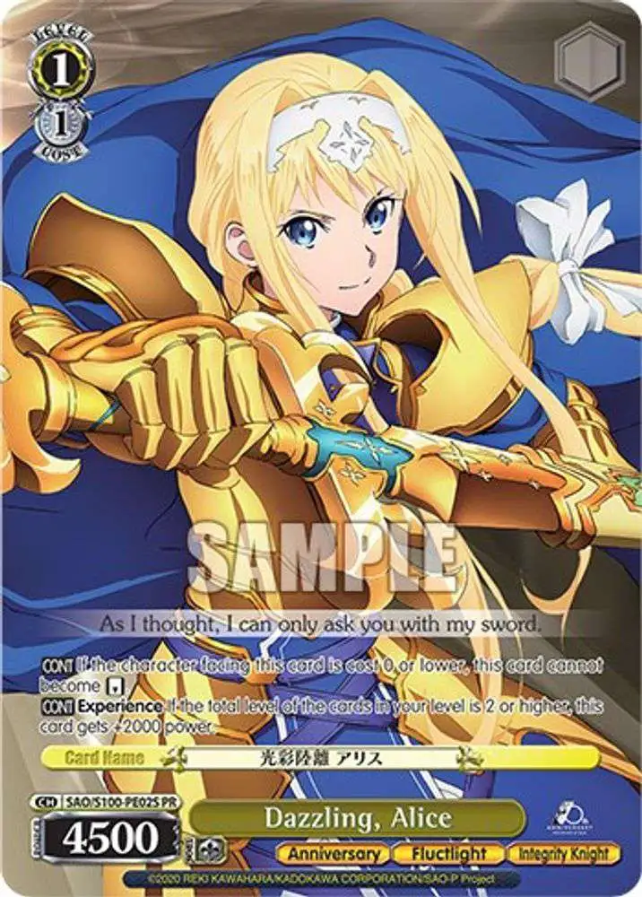 Weiss Schwarz Trading Card Game Sword Art Online Animation 10th Anniversary Promo FOIL Dazzling, Alice SAO/S100-PE02S