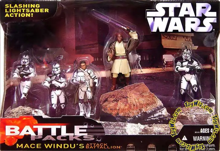 Star Wars Clone Wars Battle Pack Mace Windu's Attack Battalion Exclusive Action Figure Set