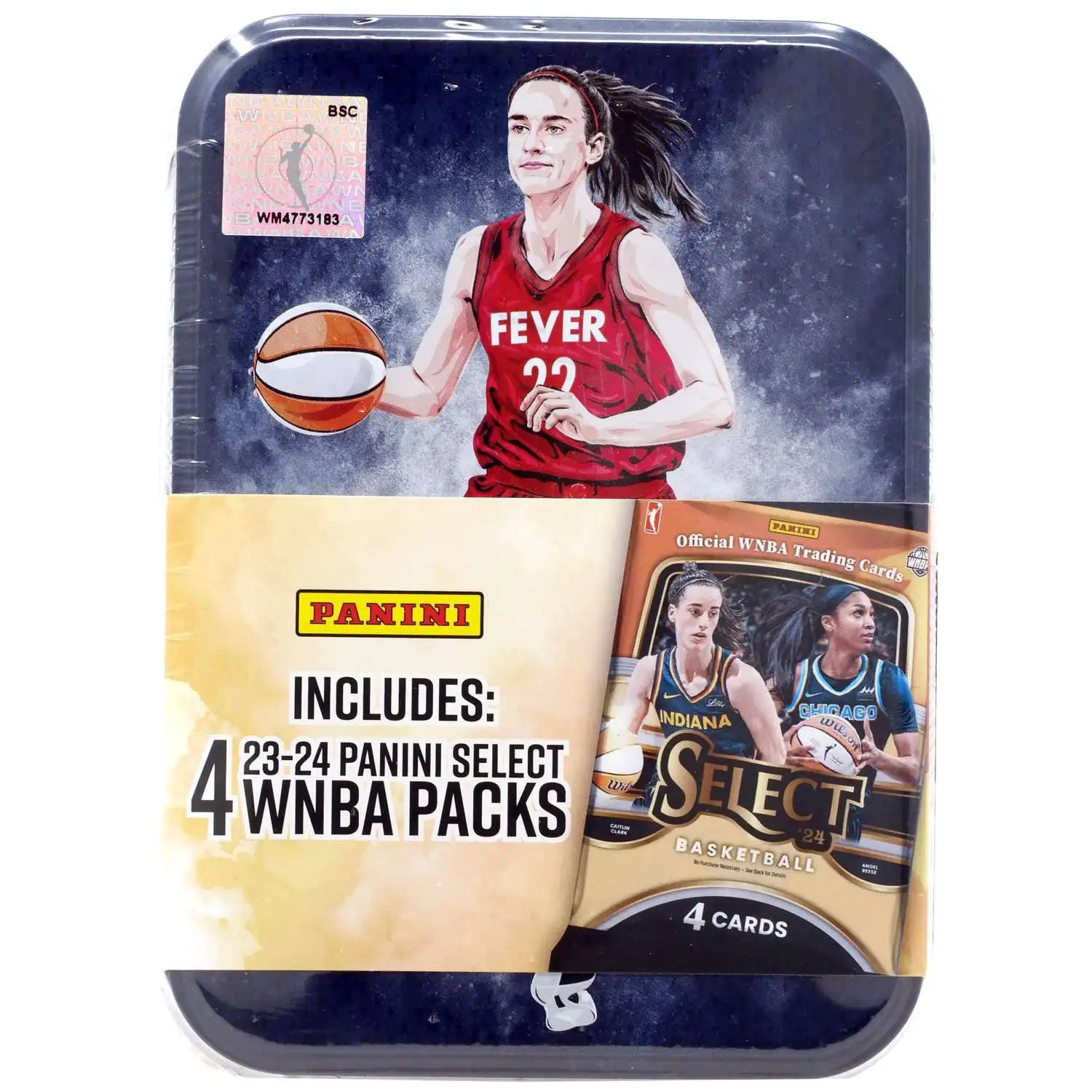 WNBA Indiana Fever Panini Select Caitlin Clark Trading Card COLLECTOR Tin [4 Packs, Red Jersey, Blue Tin]