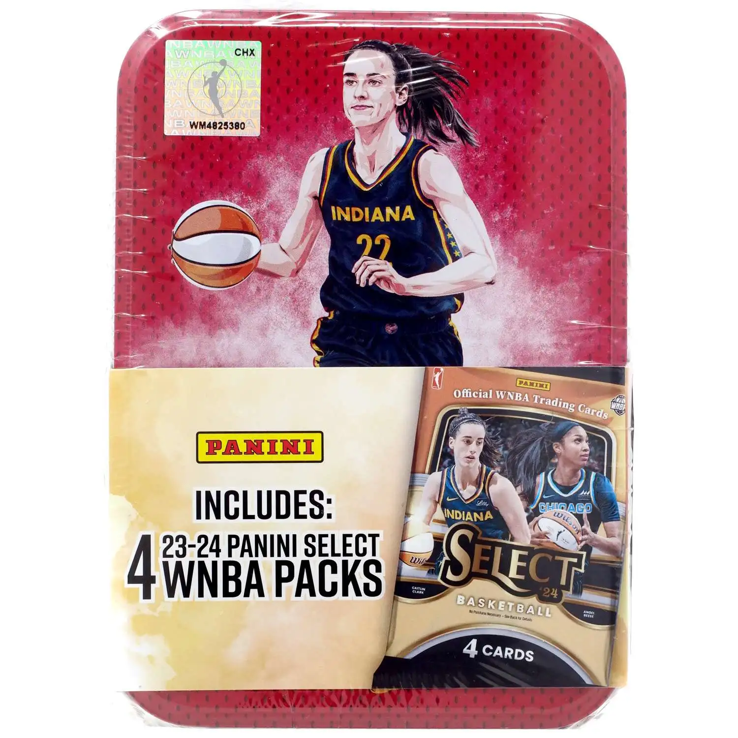 WNBA Indiana Fever Panini Select Caitlin Clark Trading Card COLLECTOR Tin [4 Packs, Red Tin, Blue Jersey]