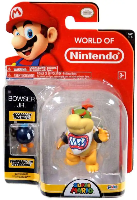 Super Mario Bowser Jr. 4-Inch Action Figure with Bob-Omb Accessory,  Poseable Articulated Collectible Toys, Perfect for Kids & Collectors Alike!  For