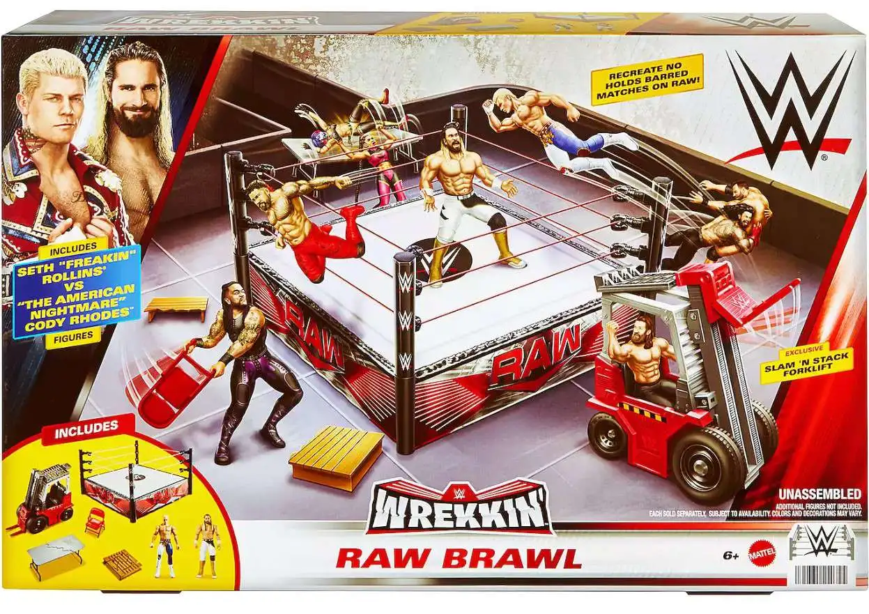 WWE Wrestling Wrekkin' RAW Brawl Exclusive Ring Playset [Cody Rhodes & Seth Rollins Action Figures!]