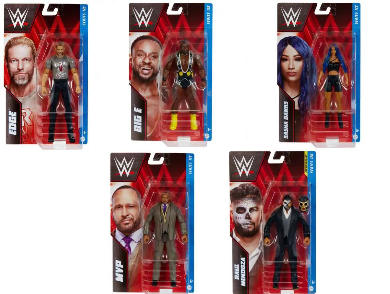 WWE Wrestling Series 128 Edge, Big E, Sasha Banks, MVP & Raul Mendoza Set of 5 Action Figures