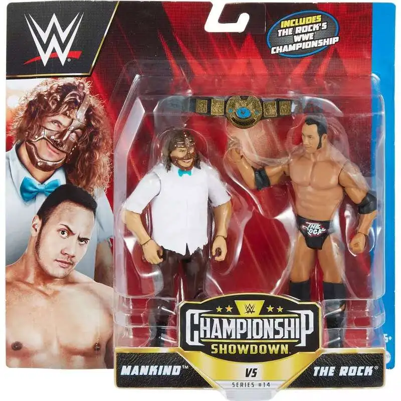 WWE Wrestling Championship Showdown Series 14 Rock vs Mankind Action Figure 2-Pack [Rock 'n' Sock Connection & Winged Eagle Title Belt, Damaged Package]