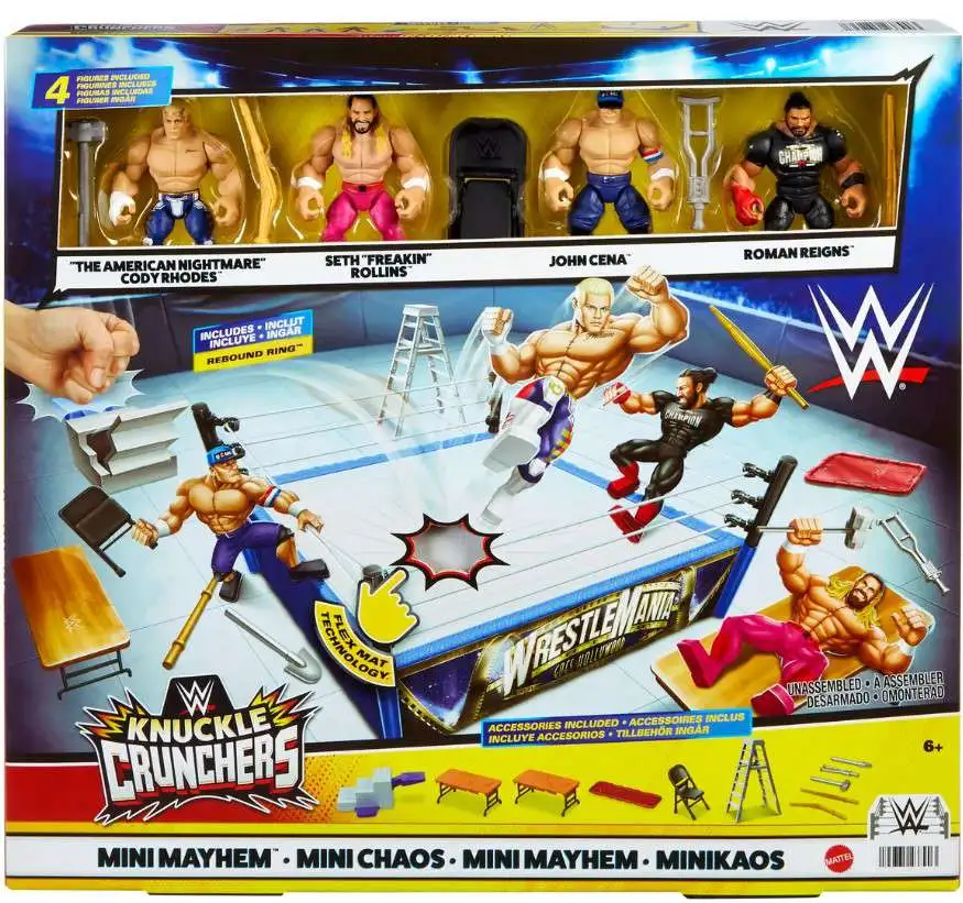 WWE Wrestling Knuckle Crunchers Mini Mayhem Exclusive Ring Bundle Playset  [Cody Rhodes, John Cena, Seth Rollins & Roman Reigns] (Pre-Order ships ...